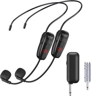 Wireless Microphone Headset,UHF Dual Headset Microphone System,165FT Range Transmission for Voice Amplifier,PA System,Fitness.Church,Yoga Class