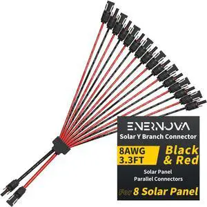 Solar Connectors for 8 Solar Panels, 3.3FT IP68 Waterproof Solar Panel Y Branch Adapter, Tool-Free Solar Panel Parallel Connectors for Solar Cable Extension
