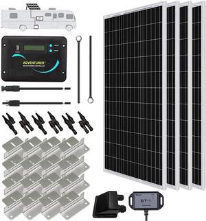 400 Watts 12 Volts Monocrystalline Solar RV Kit Off-Grid Kit with Adventurer 30A PWM LCD Charge Controller+ Mounting Brackets+ Male and Female Connectors+Solar Cables+Cable Entry housing