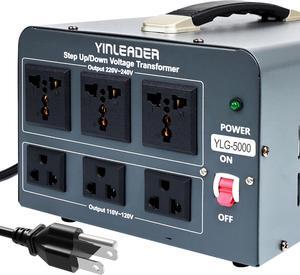 5000 Step Up/Down Transformer Converter 110/120 Volt - 220/240 Volt w/US Power Cord,Circuit Breaker Protection (Grey)