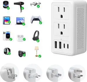 2000W 220V to 110V Voltage Converter US to Europe, Power Converter European Travel Converter for Hair Dryer, Power Converter Adapter Combo with Type C USB A for 200+Countries (White)