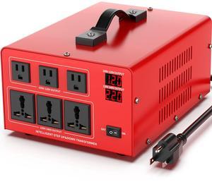 Voltage Converter Auto Transformer Heavy Duty Step Up/Down Power Converter 220V to 110V, 110V to 220V with US Outlets, Universal Outlets, LCD Display, Circuit Breaker Protection8000W