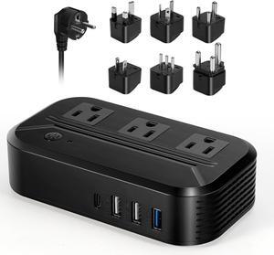 Voltage Converter 2300W International Power Converter Step Down 220v/240v to 110v/120v Travel Adapter Transformer w/ 4 USB 3 AC Outlets 7 Worldwide Plug Adapters EU/US/AU/IT/UK/India/South Africa