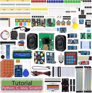 Complete Starter Kit for Raspberry Pi 5 4 B 3 B+ 400 Zero 2 W, 1170-Page Tutorial, Python C Java Scratch Processing Code, 386 Items, 164 Projects, Camera Speaker (Raspberry Pi NOT Included)