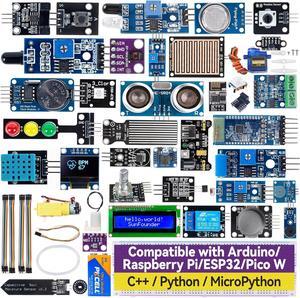 SunFounder Universal Maker Sensor Kit Compatible with Arduino Mega 2560/Uno R3/R4 Minima/WiFi Nano, Raspberry Pi 5/4B/3B+/Zero 2 W/, Pico W, ESP32, C++, Python, MicroPython, Beginners & Engineers