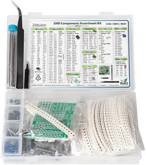 2900 pcs SMD 1206 0805 0603 Component Assortment, Resistor, Capacitor, Diode, Transistor, OpAmp, IC, Solder, PCB, SMT Soldering Assorted Kit