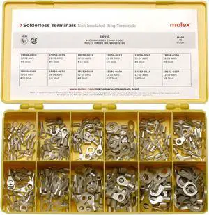 194130109 Solderless Terminals Kit, Non-Insulated Terminals, 300 Piece Kit, Made in America