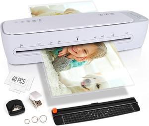 Laminator 13 Inch A3 Laminator Machine, 9 in 1 Desktop Thermal Laminator Never Jam 40 Laminating Pouches, Paper Trimmer and Corner Rounder, 1Min Fast Warm-Up Home Office School Use, Pure White