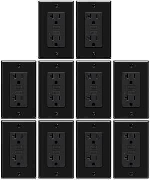 10 Pack GFCI Outlets 20 Amp, Non-Tamper Resistant, Decor GFI Receptacles with LED Indicator, Ground Fault Circuit Interrupter, Wallplate Included, ETL Listed, Black