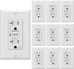 20 Amp GFCI Outlet, Tamper Resistant/Weather Resistant(WR) Receptacle, Self-Test Ground Fault Circuit Interrupter with LED Indicator, Wall Plates and Screws Included, UL Listed, White, 10 Pack