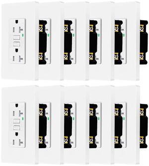 20 Amp GFCI Outlet Weather Resistant 10 Pack,NineLeaf 20Amp Ground Fault Circuit Interrupter with Led Indicator,Screwless Wall Plates and Screws Included, Etl Certified, for Indoor Outdoor,White