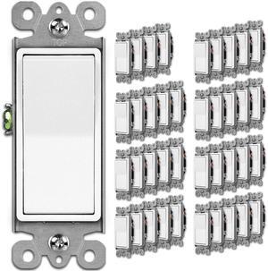 40 Pack Single-Pole Light Switch, 15A 120/277V, Paddle Wall Switch, On/Off Rocker Interrupter, UL Listed, White