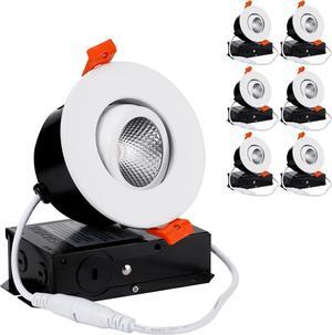 3 Inch Gimbal LED Recessed Light with Junction Box, CRI 90+ Dimmable Swivel Adjustable Eyeball Downlight, 7W (50W Eqv.), Canless LED Ceiling Light, 4000K Cool White, White, Pack of 6