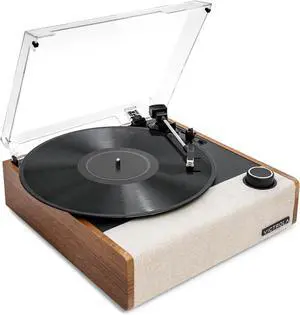 Eastwood II Record Player, Oak Finish Turntable with Speakers, Bluetooth 5.1 and Vinyl Stream Technology, Vintage Style 3-Speed Vinyl Player, Audio Technica AT-3600LA Cartridge