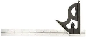 Combination Square with Square Head - 12" Blade Length, Cast Iron Heads, Reversible Lock Bolt, Scriber, Spirit Level, 4R Graduation Type - 11H-12-4R