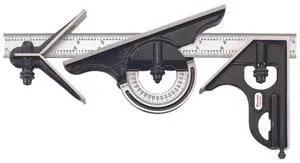 Combination Square Set for Machinists and Woodworkers - Includes Reversible Lock Bolt, Hardened Steel Scriber, and Spirit Levels in Square and Protractor Heads - C435-12-4R