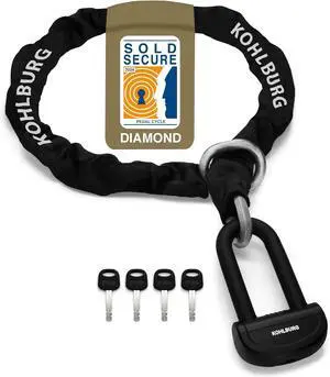 13 lbs massive motorcycle security chain lock - 5 ft long with our highest German Security Level 10plus of 10 - heavy duty steel chain 0.5" as anti theft motorcycle lock, scooter & ebike lock