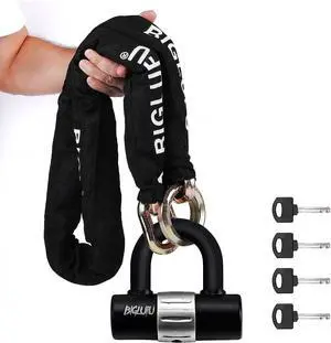 Motorcycle Chain Lock 150cm/5ft Heavy Duty Bike Chain Lock Anti-Theft Durable Cut Proof 14mm Thick Security Bicycle Chain with 4Keys 16mm U Lock for Moped,Scooter,Motorcycles