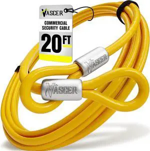 20FT (1/2") Commercial Security Cable with Loops - Galvanized Braided Steel Security Cable to Secure High Value Equipment - PVC-Coated Anti Theft Locking Cable for Trailers, Mowers and E-Bikes