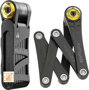 Forever Folding Bike Lock - Patented Sleek High Security Sold Secure Gold Bicycle Lock - Heavy Duty Anti Theft Smart Guard with Keys - 90cm