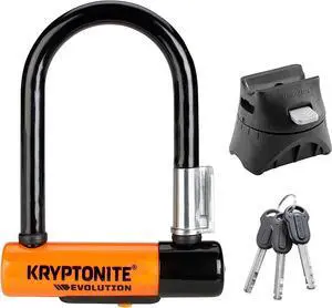 Evolution Mini-5 Bike U-Lock, Heavy Duty Anti-Theft Bicycle U Lock, 13mm Steel Shackle Mounting Bracket and Keys, High Security Lock for Bicycles Scooters,Black