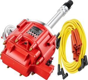 Distributor 65K Coil with Spark Plug Wires 9000RPM, HEI Distributor for Chevy 350 Replacement for SBC BBC GM 283 305 307 327 400 454 Small/Big Blocks V8