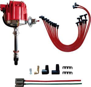 Performance HEI Distributor with Red Cap and Wiring Kit including 65K Coil Compatible with Chevy 305-454 Chevrolet C10 GMC SBC BBC 350-400 4.3L 5.0L 5.7L 6.6L 7.4L