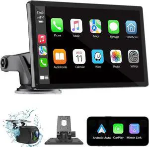 Wireless Carplay Screen for Car 7" HD Portable Car Stereo Touchscreen with  CarPlay and Android Auto with Mirror Link/Backup Camera/Bluetooth/GPS Navigation/AUX for All Vehicles