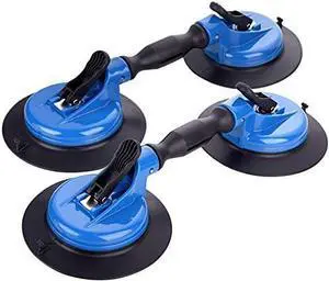Heavy Duty Dual Vacuum Suction Cup Glass Lifter with Curved Pads, Strength Handheld Stone Handling Tool, 330lb Horizontal Suction Cup