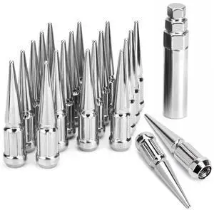 12mmx1.5 Wheel Spike Lug Nuts, 20 x M12x1.5 Lug Nut, 3.35 inch Tall Closed End Nuts with 1 Socket Key Compatible with Acura Honda Chevy Hyundai Toyota Lexus Mitsubishi(Chrome)