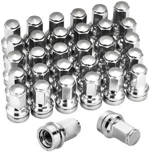 32Pcs Ford F250 Lug Nuts,Replacement for 2017-2024 Ford F250/F350/F450/F550/F600, 21mm Hex 48mm Length Chrome OEM Factory Style Wheel Nuts with Attached Washers HCPZ-1012-B HCPZ-1012-A
