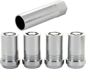 25115 Chrome (M14 x 1.5 Thread Size) Tuner Style Cone Seat Wheel Lock Set of 4