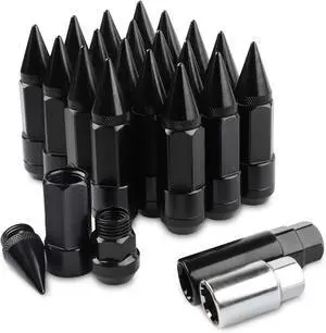 20Pcs Anti Theft Spikes Extended Tuner Wheel/Rims Lug Nut M12X1.5+Socket (Black)