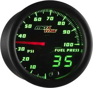 Double Vision 100 PSI Fuel Pressure Gauge Kit - Includes Electronic Sensor - Black Gauge Face - Green LED Illuminated Dial - Analog & Digital Readouts - for Trucks - 2-1/16" 52mm