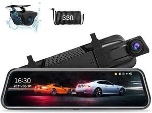 Rear View Mirror Camera Mirror Dash Cam Front and Rear 1080P Backup Camera Full Touch Screen w Loop Recording, G-Sensor Night Vision 170° Wide Angle
