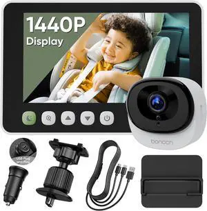 1440P Baby Car Camera - 360 Degree Rotating Wide View Backseat Car Camera for Baby, USB Powered Monitor with Car Charger, Easy Setup Baby Rear Facing Car Seat Camera, Night Vision