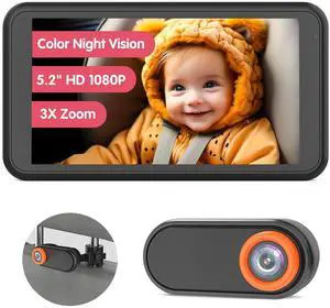 Car Camera for Baby, 5.2 1080P Baby Car Camera with 3X Zoom, 360°Rotating Adjustable Car Baby Camera with Wired, Crystal Clear View for Back Seat Rear Facing (BM2)
