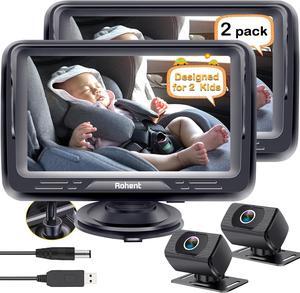 Baby Car Camera 2-Pack - Dual HD 1080P Monitors with Night Vision, Adjustable Angles, Glare-Free Display, Easy Installation for Two Kids, Ideal for Road Trips