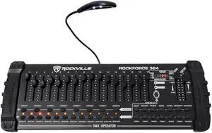 ROCKFORCE 384 Channel DMX Lighting Controller, MIDI Control, 30 Scene Banks, 6 Chases, LED Display, for DJs and Stage Lighting