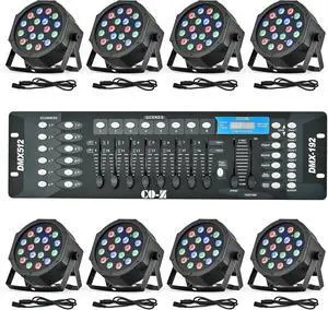 LED Stage Lights DMX, 8 pcs 18x3W RGB Par Can Lights Package with Remote Controller Sound Activated Stage Effect Lighting for Party DJ Dance Church Wedding Home Uplighting