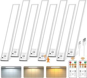Under Cabinet Lighting with Remote Control,2500mAh USB Rechargeable Motion Sensor Light Indoor,350 Lumen LED Closet Light,3 Color Temps Wireless Under Counter Lights for Kitchen,Cabinet,Bedroom,8 Pack
