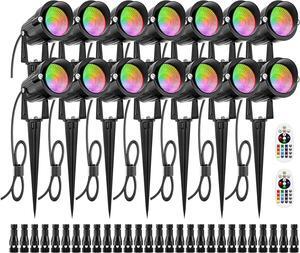 12W RGB Low Voltage Landscape Lighting Remote Control Color Changing Landscape Lights, Waterproof LED Outdoor Spotlight for Garden Pathway House Christmas Decor, 14 Pack with Connector