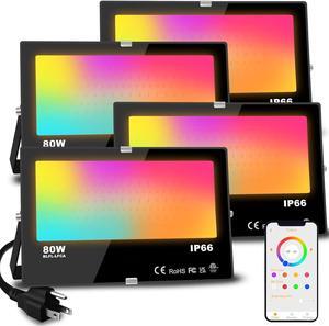 LED Flood Light Outdoor 800W Equivalent 8000LM Smart RGB Landscape Lighting with APP Control, DIY Scenes - Timing - Warm White 2700K - Color Changing Uplight, IP66 Waterproof US Plug MELPO(4Pack)