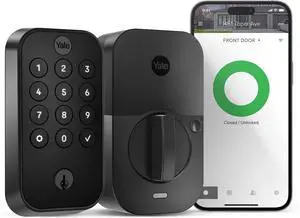 Security Assure Lock 2 Deadbolt, Black Suede Smart Entry Door Lock with Wi-Fi Connected Keypad for Code Entry Door Lock and Remote Access with Back-Up Key, YRD410-WF1-BSP