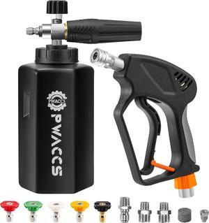 Pressure Washer Gun with Foam Cannon, Short Pressure Washer Gun with Swivel, Foam Cannon for Car Wash Foam Gun Kit with 1/4" Quick Connector, 5 Pressure Washer Nozzle Tips, 1.5 Liter, 5000 PSI