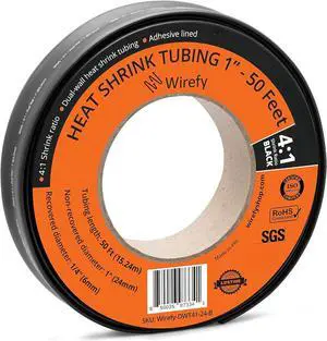 Heat Shrink Tubing - Large Diameter - 4:1 Ratio - Adhesive Lined - Industrial Heat-Shrink Tubing - 50 Feet Roll - Black