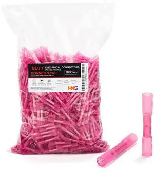 1000 PCS Heat Shrink Butt Connector Red 22-16 AWG - Electrical Connectors - Tinned Red Copper 0.7mm - Automotive Marine Stereo Boat Crimp - Waterproof and Insulated