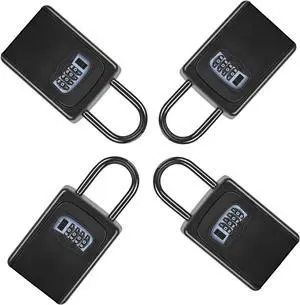 Portable Key Lock Box for House Key, Weatherproof Resettable Code House Key Safe Security Lock(4 Pack, Black)