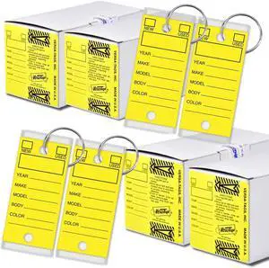 Tags 1000 Per Box, Self-Protecting Paper Key Tags with Chrome-Plated Split Rings Perfect for Car Truck Or RV Dealers Yellow