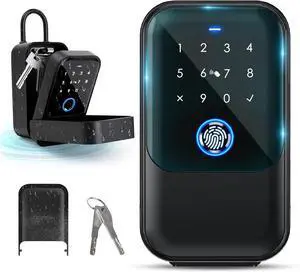 Smart Key Lock Box, Bluetooth Fingerprint Lock Box with APP Control, Fingerprint Recognize & Multiple Code Types, Security Key Lock Box for Outside, Owner, Realtor, Airbnb (New Version)